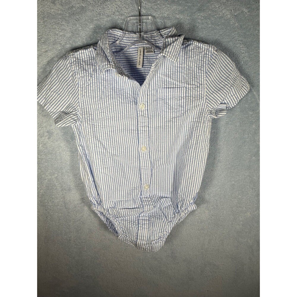 Janie & Jack Baby Boy Seersucker Collared Bodysuit Bubble Blue White 12-18 month
